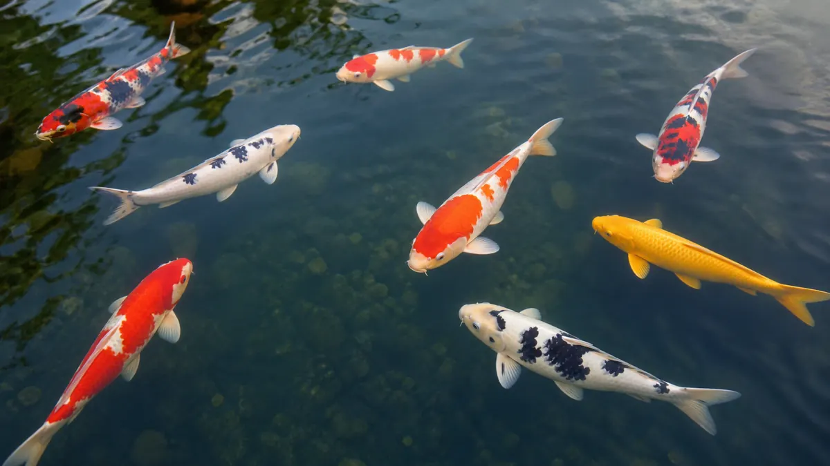異なる色柄の一般的な錦鯉を比較するイメージ